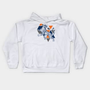 Retro 80s Orange and Navy Tiger on the Attack // Vintage Geometric Shapes Background Kids Hoodie